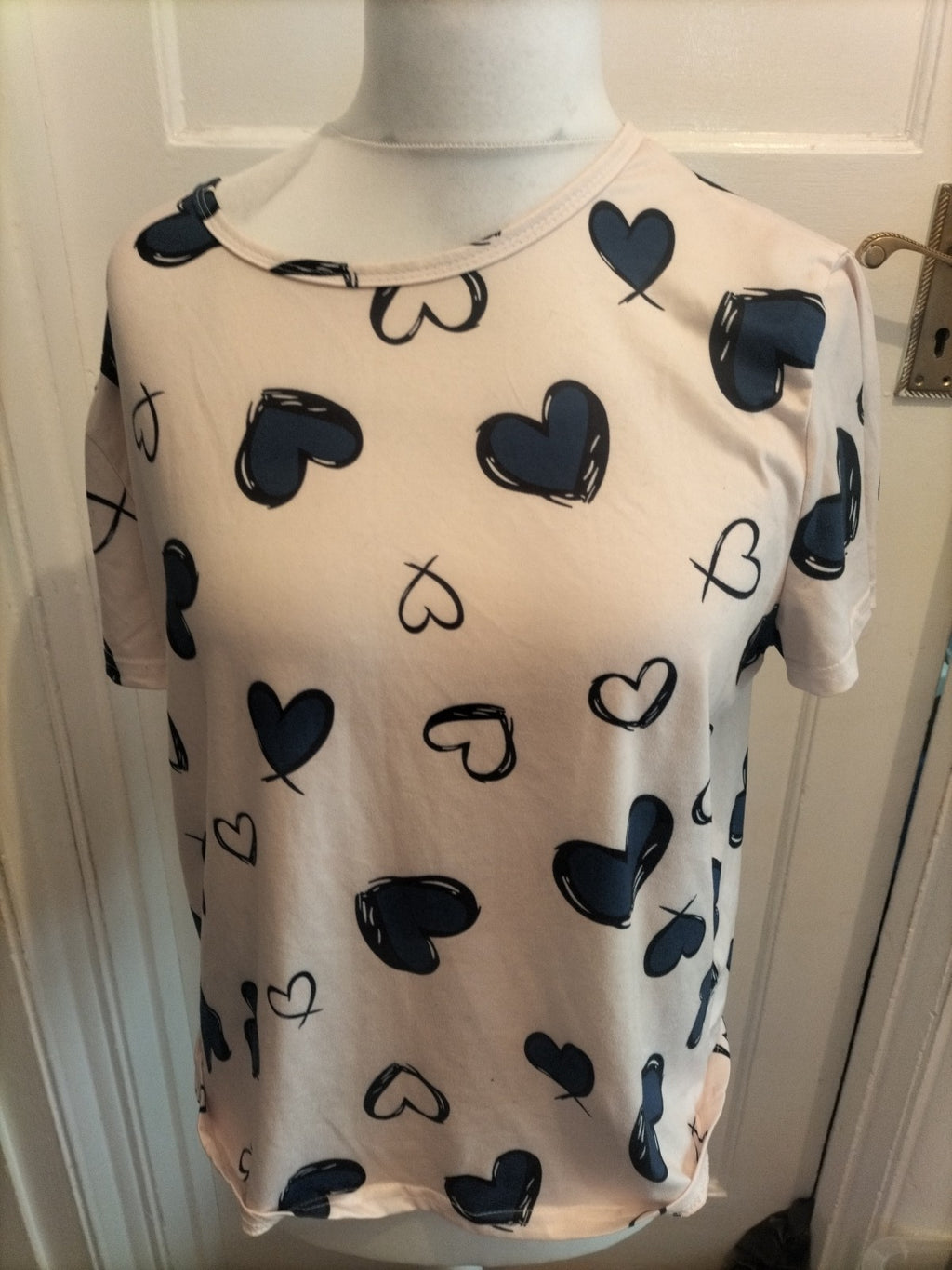 XL Blue And Cream Love heart Pyjama Top