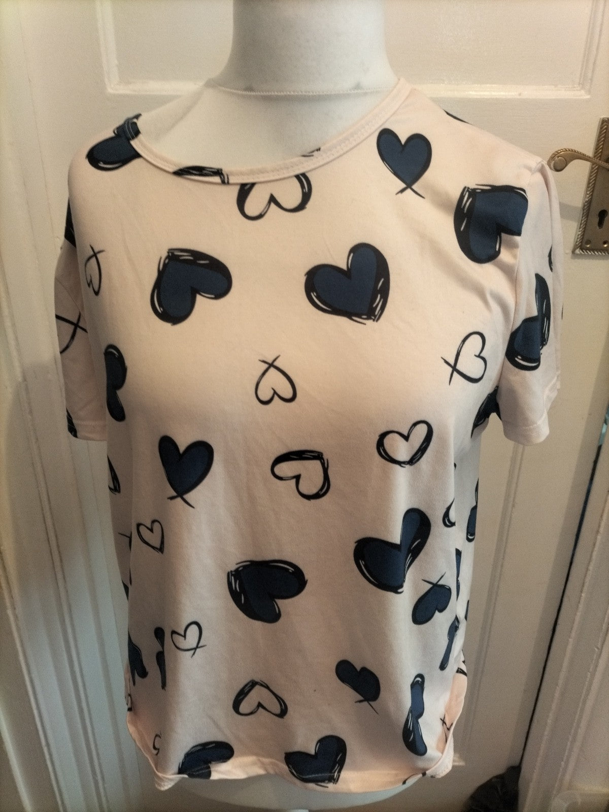 XL Blue And Cream Love heart Pyjama Top