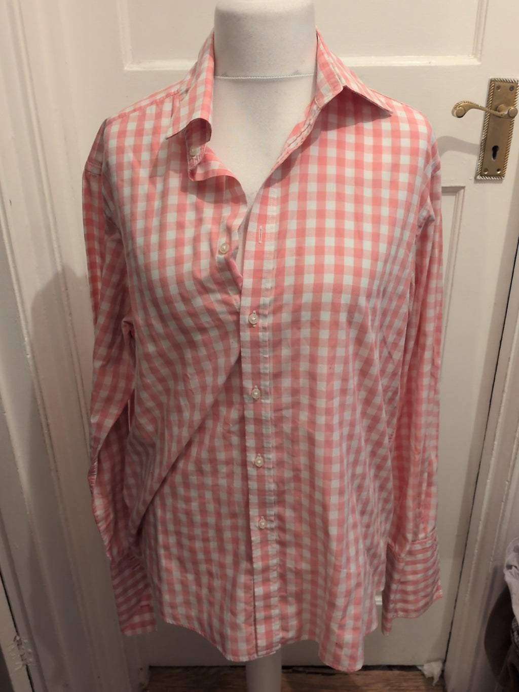 Mens Redherring Size 17" Pink And White Check Long Sleeve Shirt
