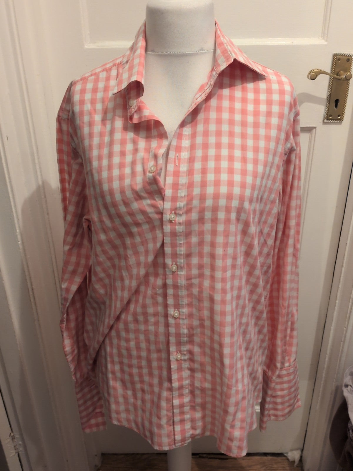 Mens Redherring Size 17" Pink And White Check Long Sleeve Shirt