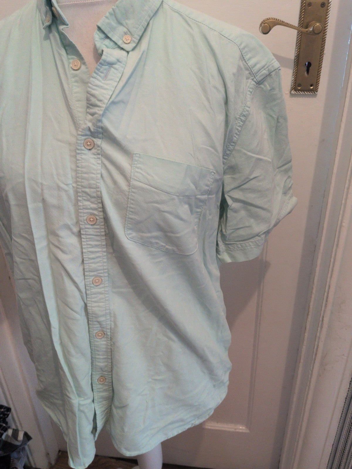 Marks And Spencer Large Mint Short Sleeve Laundered Oxford Shirt
