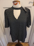 Brand New Ladies F&F Size 10 Navy White Spotted Short Sleeved Blouse