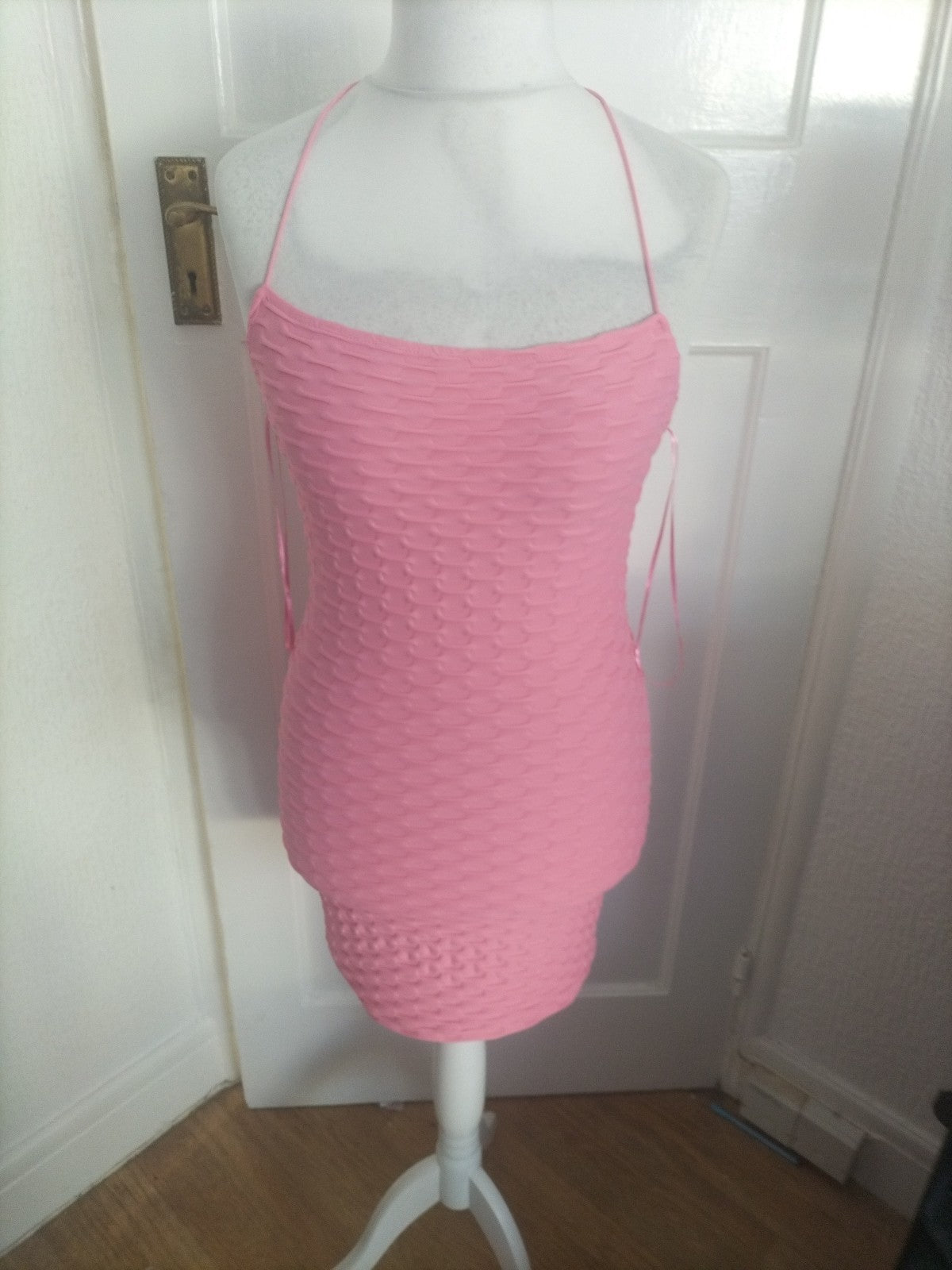 Ladies Bershka Size M Pink Textured Strappy Dress