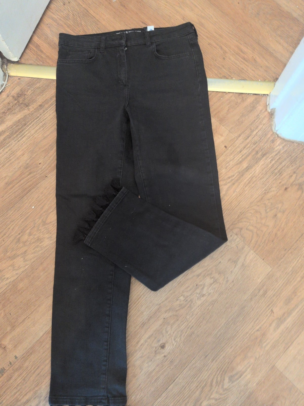 Ladies Next Size 12 Long Straight Tassled Hem Black Jeans
