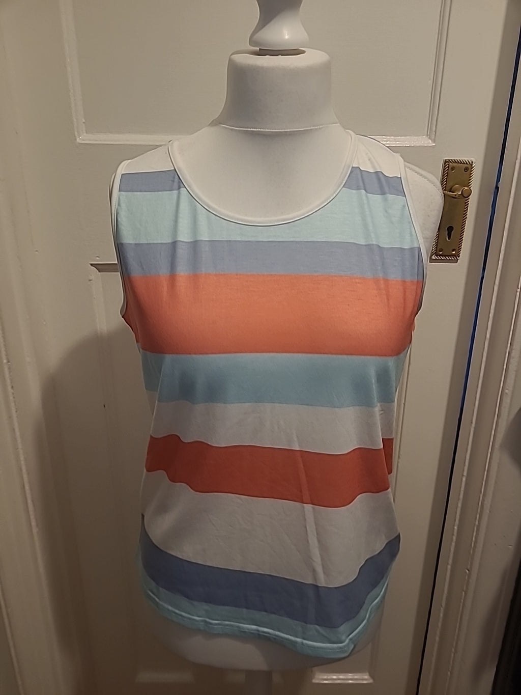 Ladies Size XL Pink/Blue Striped Sleeveless Tshirt