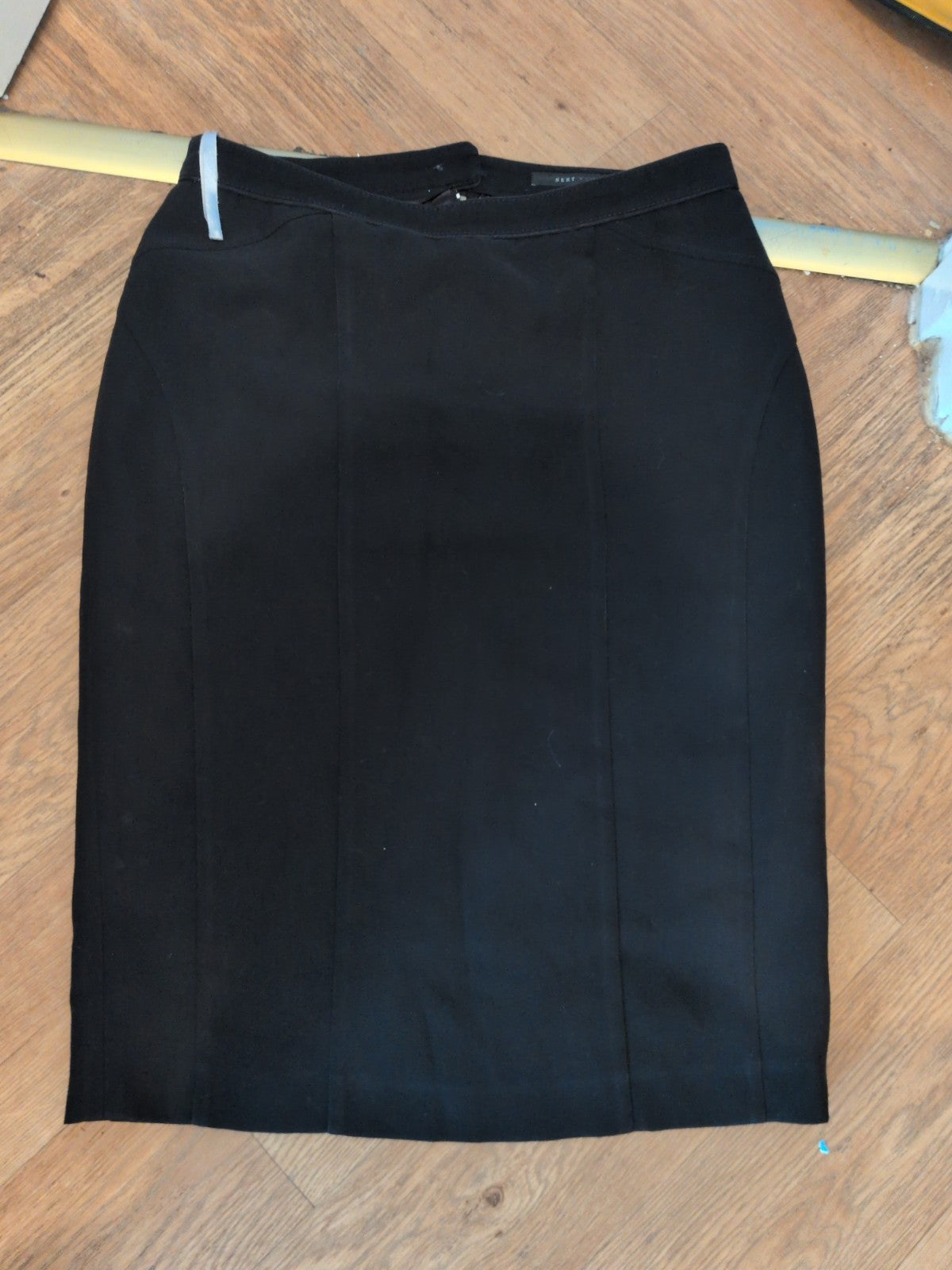 Next Woman 14 Black Lined Lino Straight Skirt Split Hem On Rear