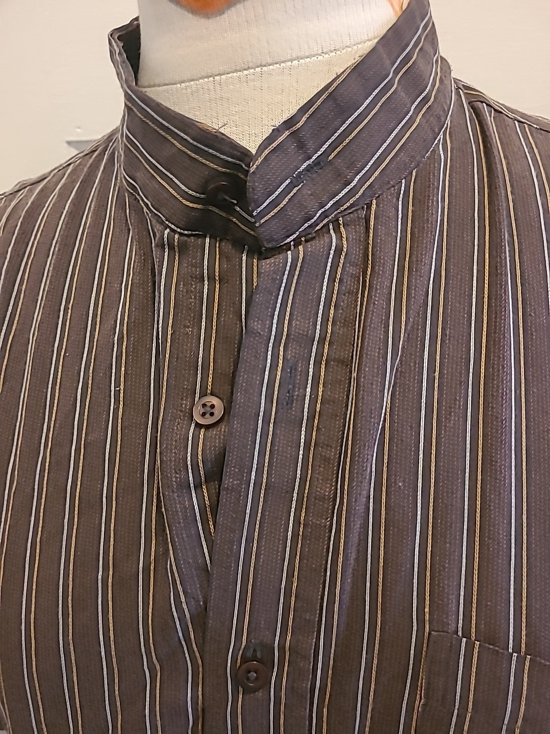 Mens George Size 16" Brown Striped Short Sleeved Non Iron Shirt