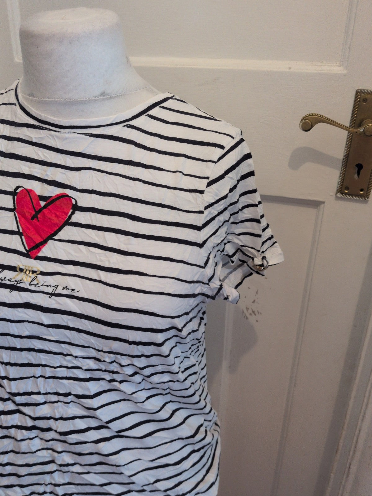River Island 16 Navy Stripe Heart Print T-shirt