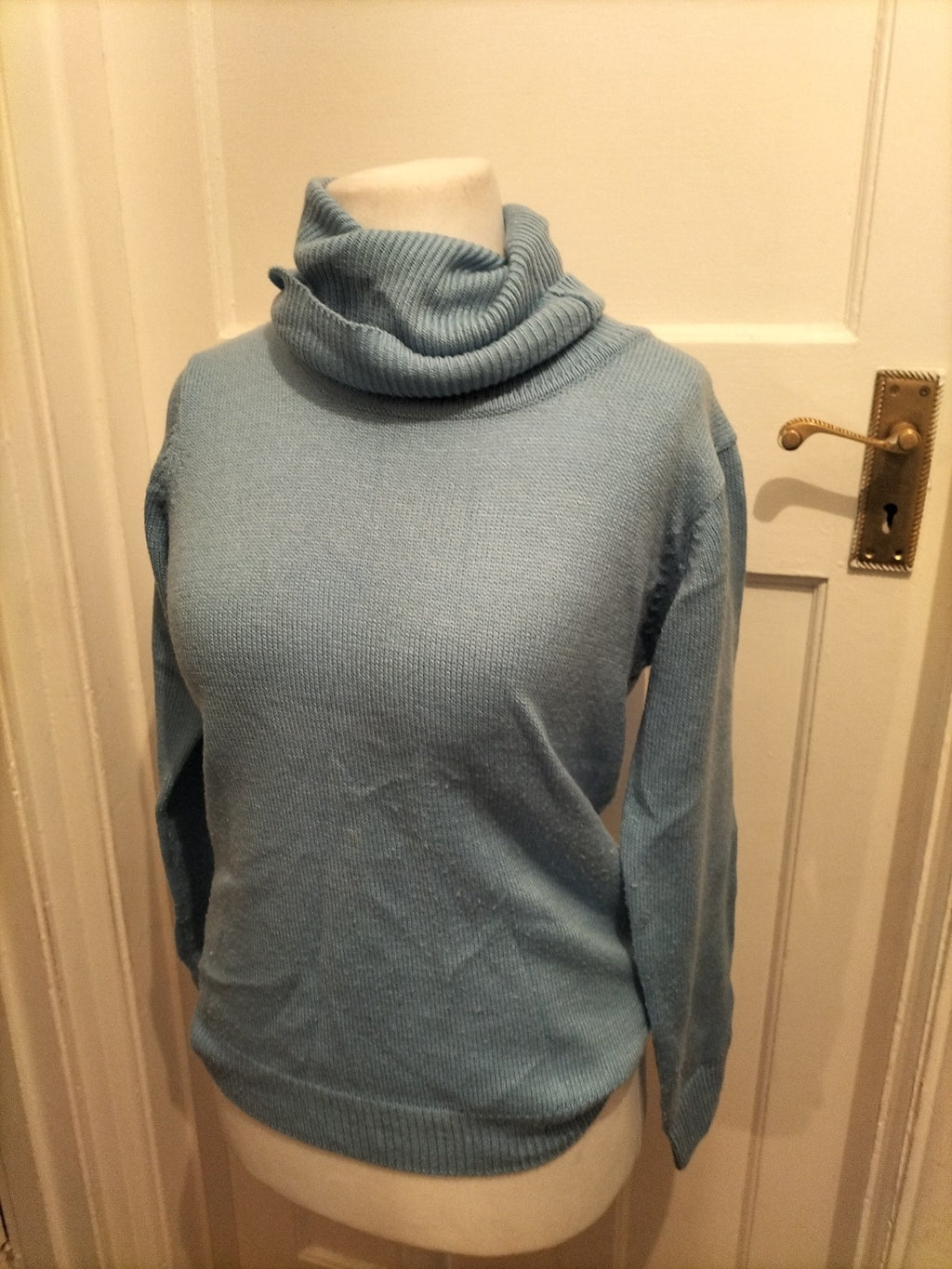 Ladies Damart Size 10-12 Blue Knit Roll Neck Lightweight Jumper