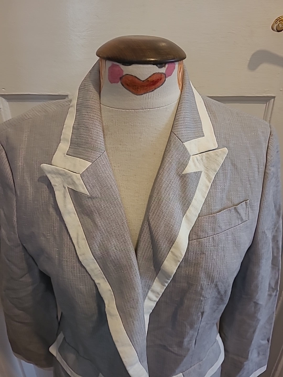 Ladies Principles Size 14 Grey White Trim Padded Blazer
