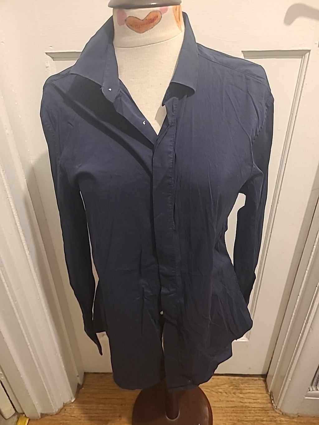 Mens H&M Size Large Navy Skinny Fit Long Sleeved Shirt