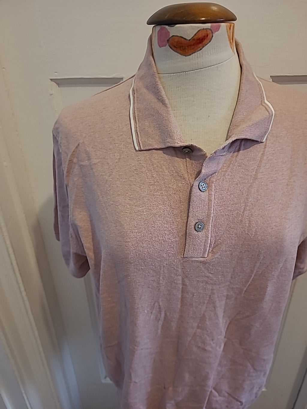 Mens M+S Size M Pale Pink Cotton Rich Short Sleeved Polo Shirt