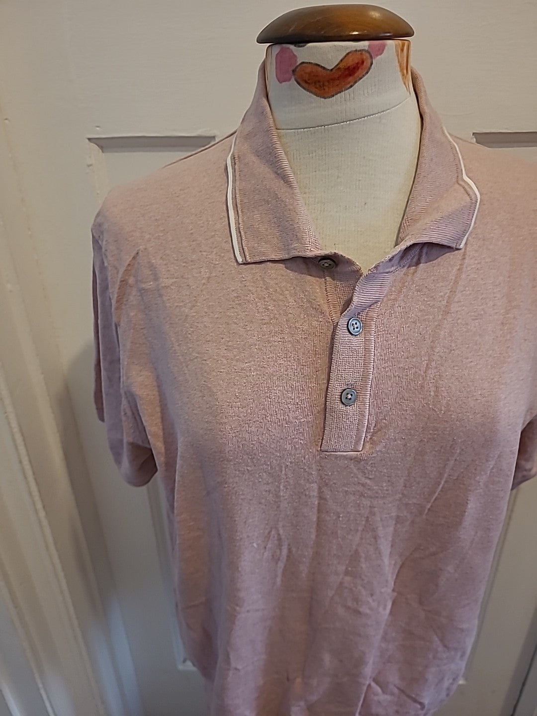 Mens M+S Size M Pale Pink Cotton Rich Short Sleeved Polo Shirt