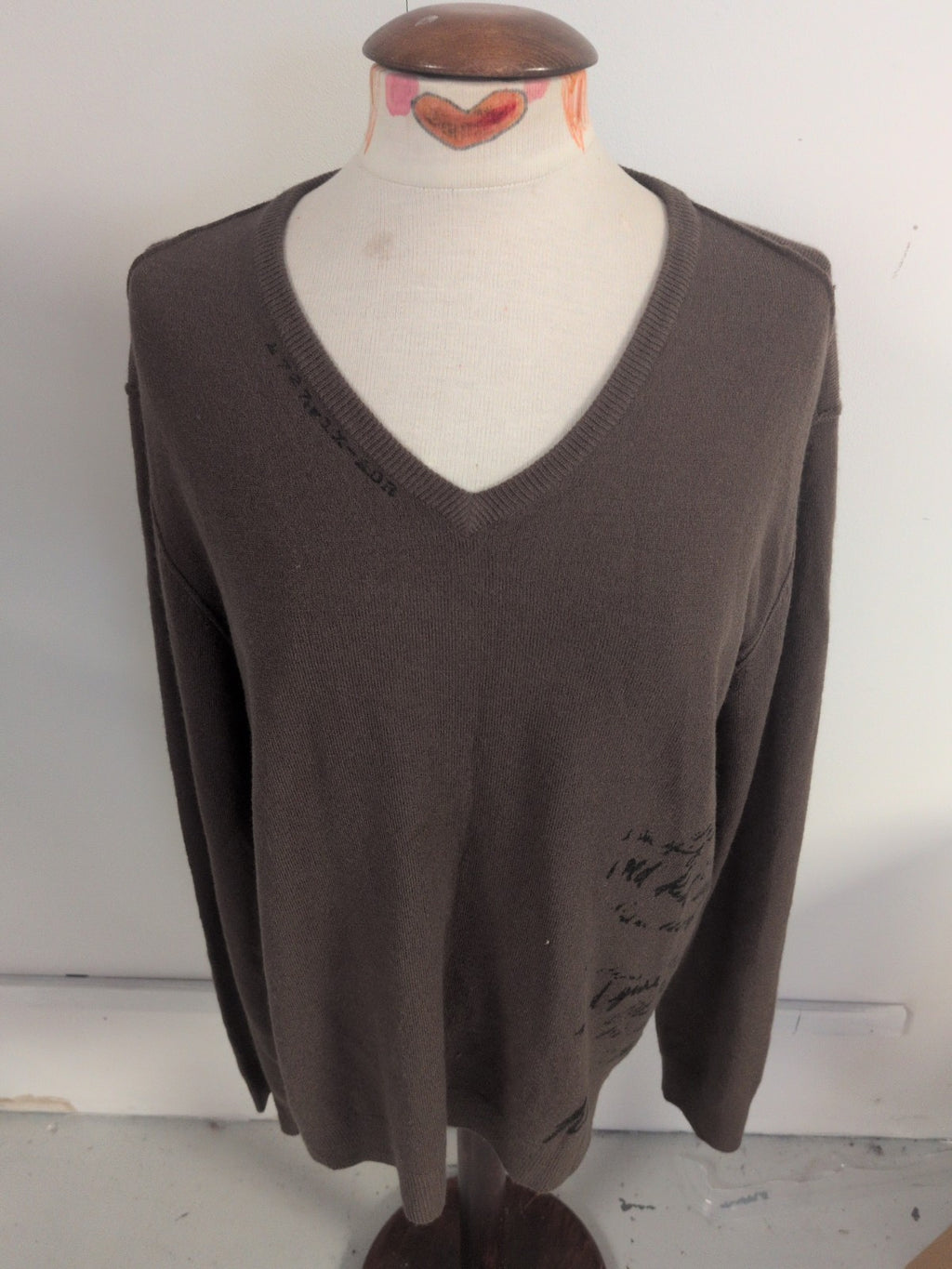 River Island XL Dark Khaki And Black V Neck Jumper Pullover