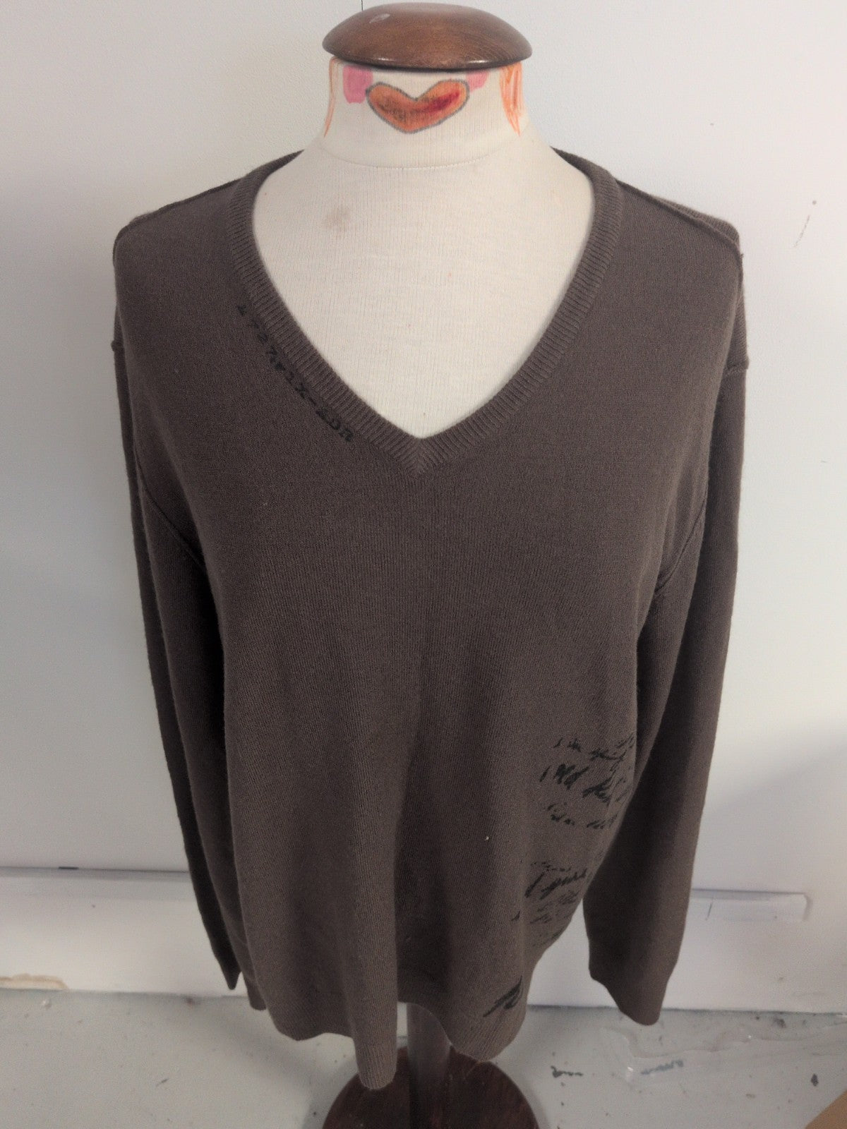 River Island XL Dark Khaki And Black V Neck Jumper Pullover