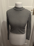 Ladies H&M Size Medium Black And White Striped Long Sleeve Blouse