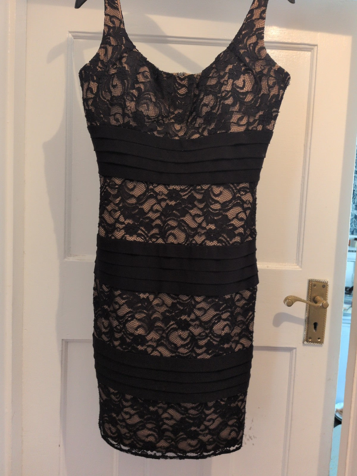 S.L Fashions 6 Brown And Black Lacey Sleeveless Dress