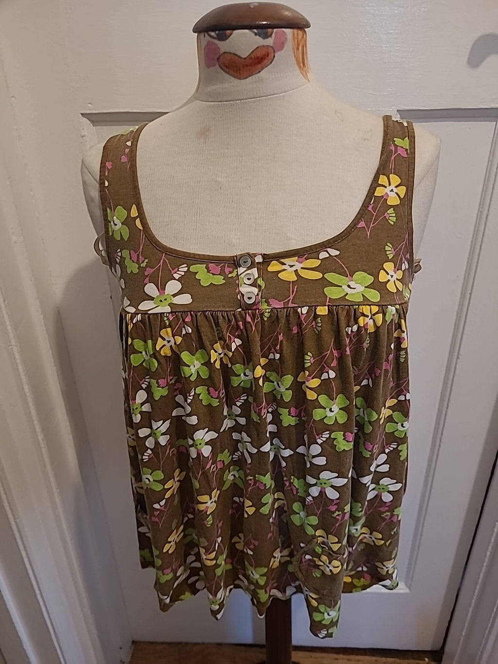 Ladies Primark Size 10 Brown Floral Sleeveless Tshirt