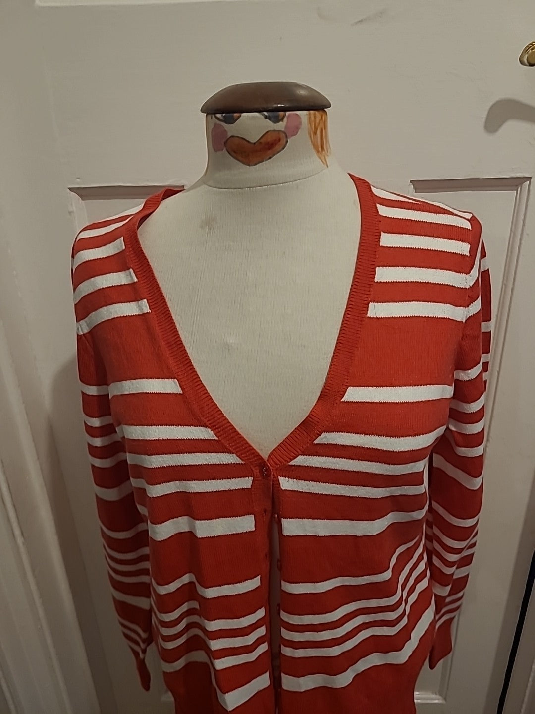 Ladies BHS Size 14 Pink White Striped Cardigan