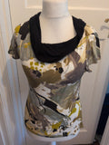 Ladies Size Medium Green Khaki Flower Short Sleeve Blouse