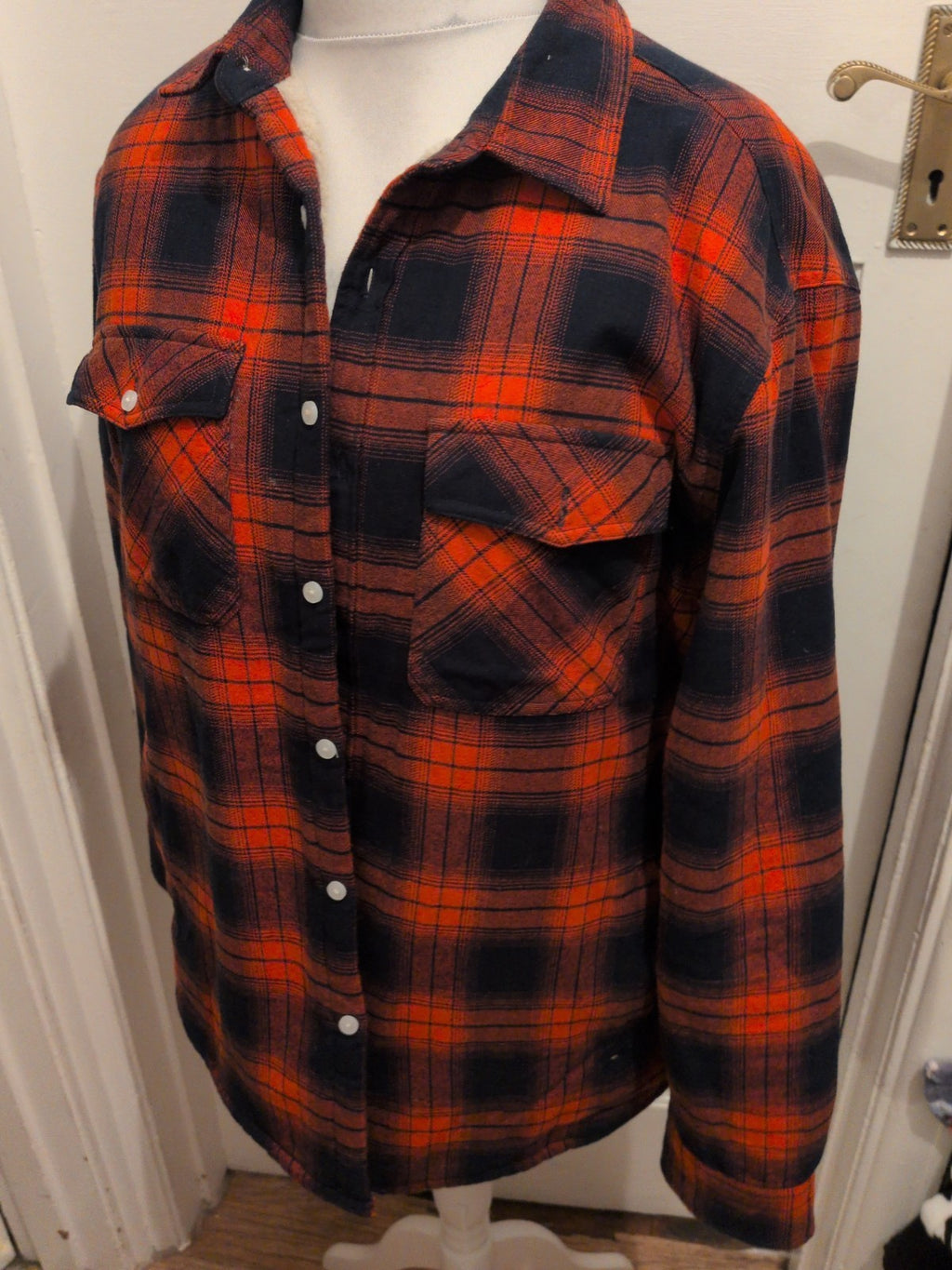 Outdoor Jacket Large Red Black Check Fleece Lined Jacket
