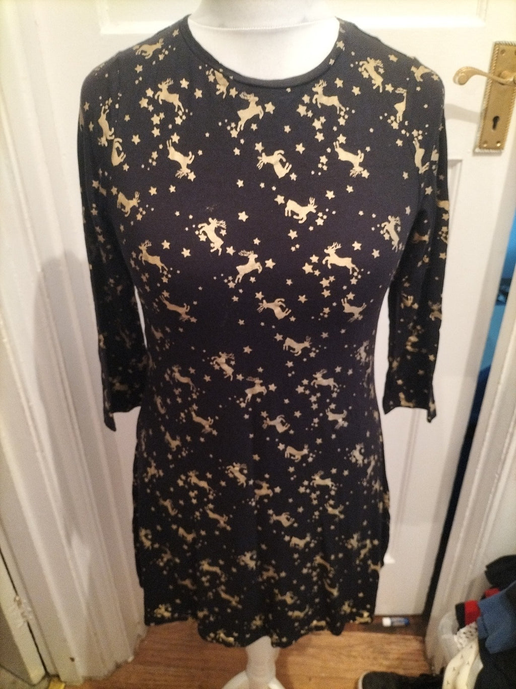 Tu 10 Petite Black And Gold Reindeer Dress
