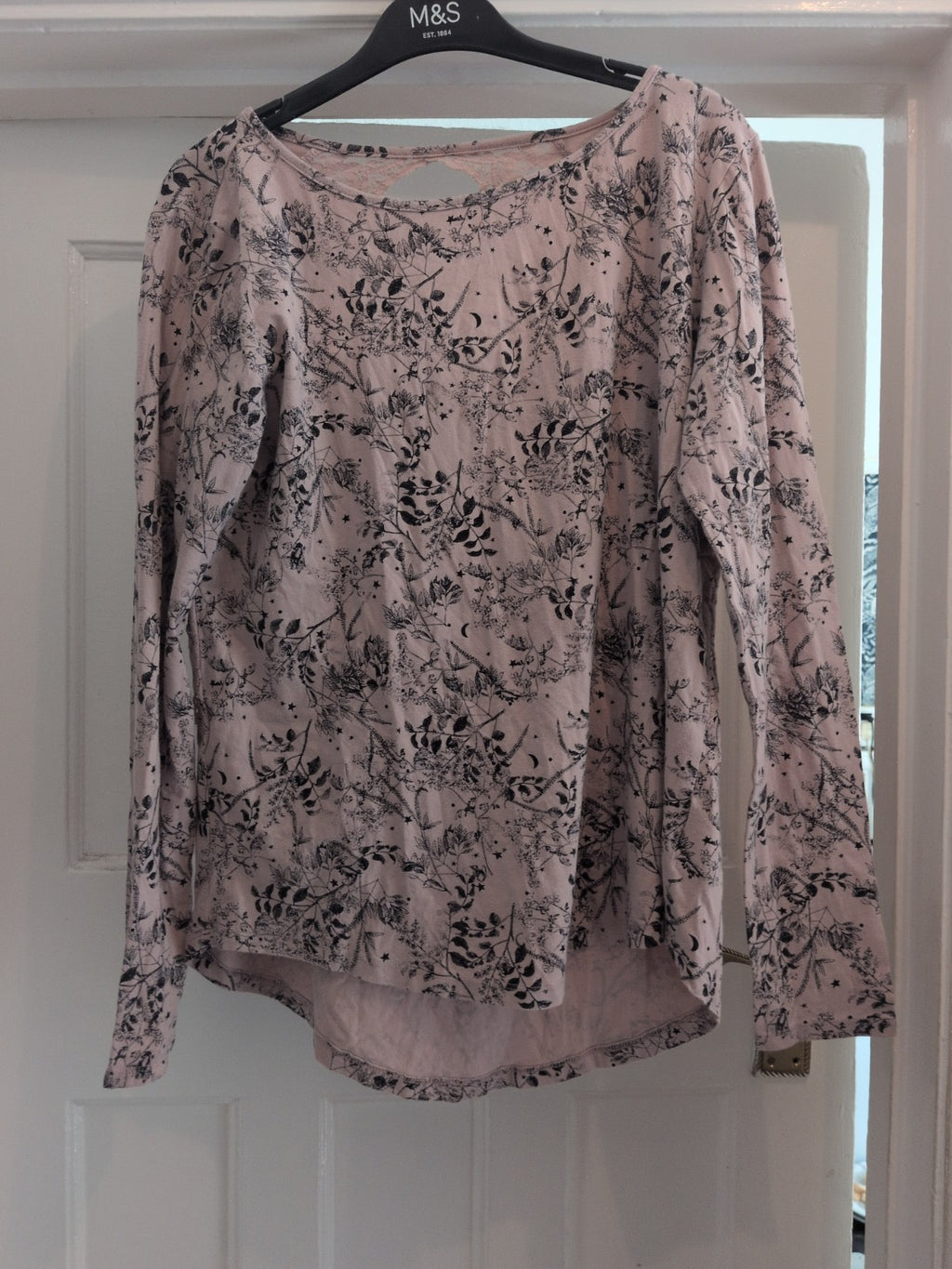 Next 12 Pink Floral Long Sleeve Open Back Frill Hem Blouse