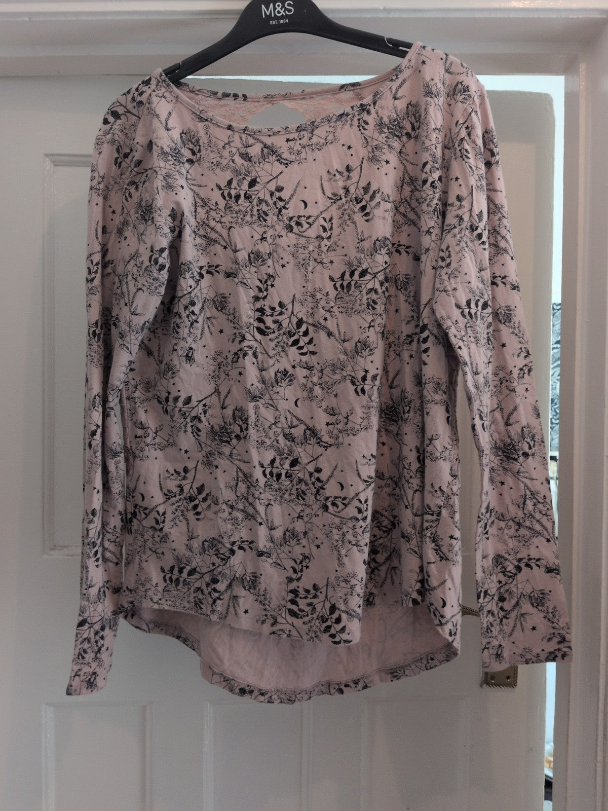 Next 12 Pink Floral Long Sleeve Open Back Frill Hem Blouse