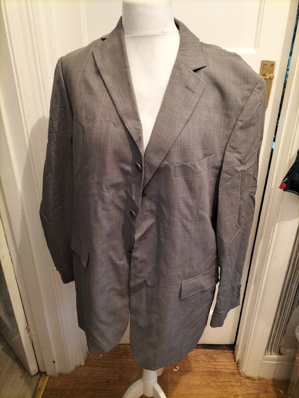 Mens Marks And Spencer Size 44L Grey Chrck Lined Padded Tuxedo Blazer