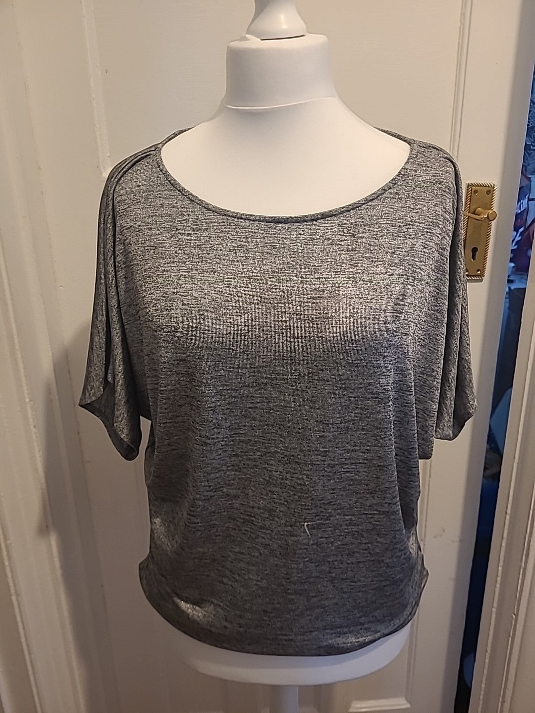 Ladies Oasis Size Medium Metallic Silver Short Sleeved Tshirt