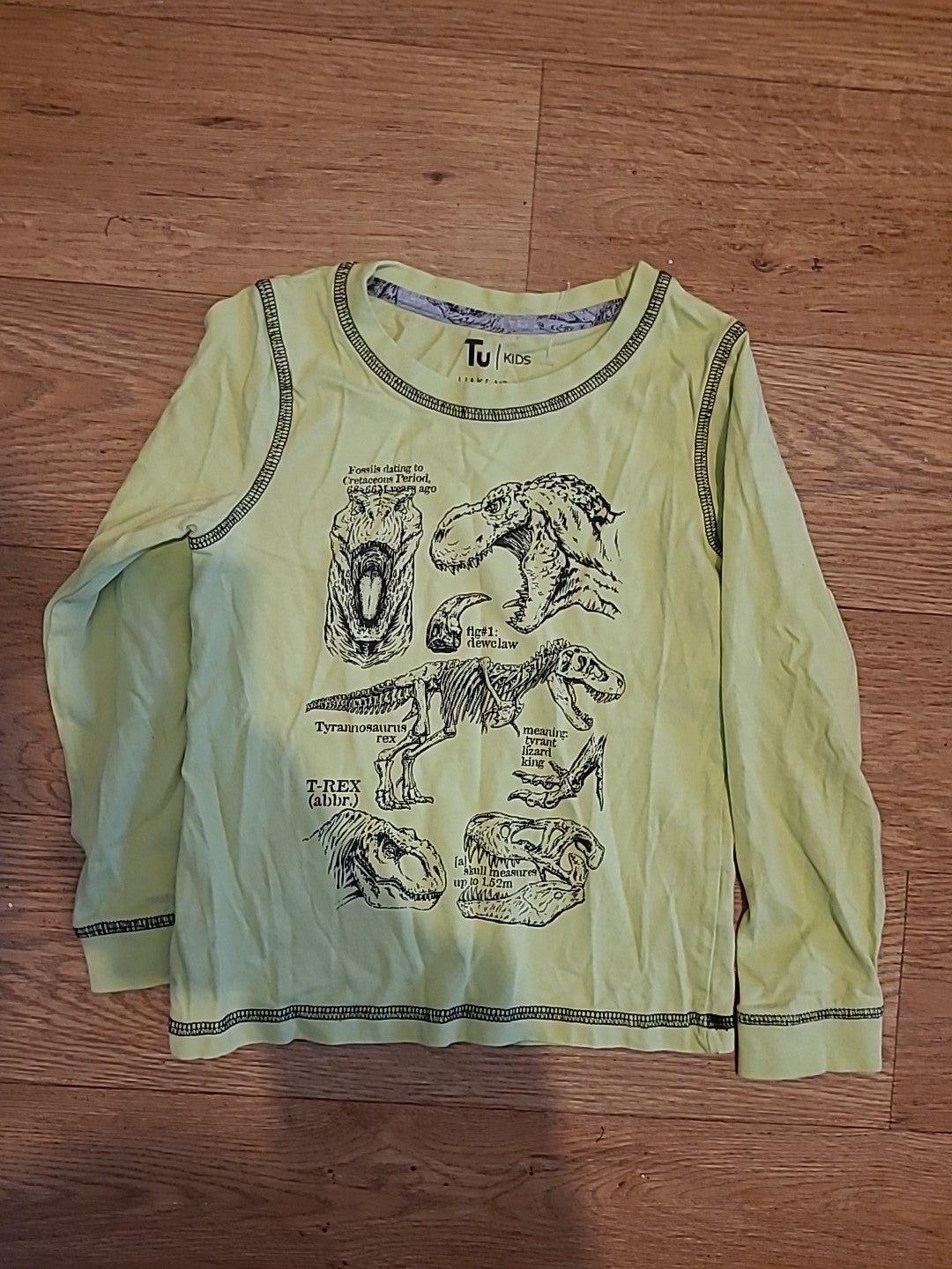 Tu Kids 6-7 Years Green Dinosaur Long Sleeve Pyjamas Top