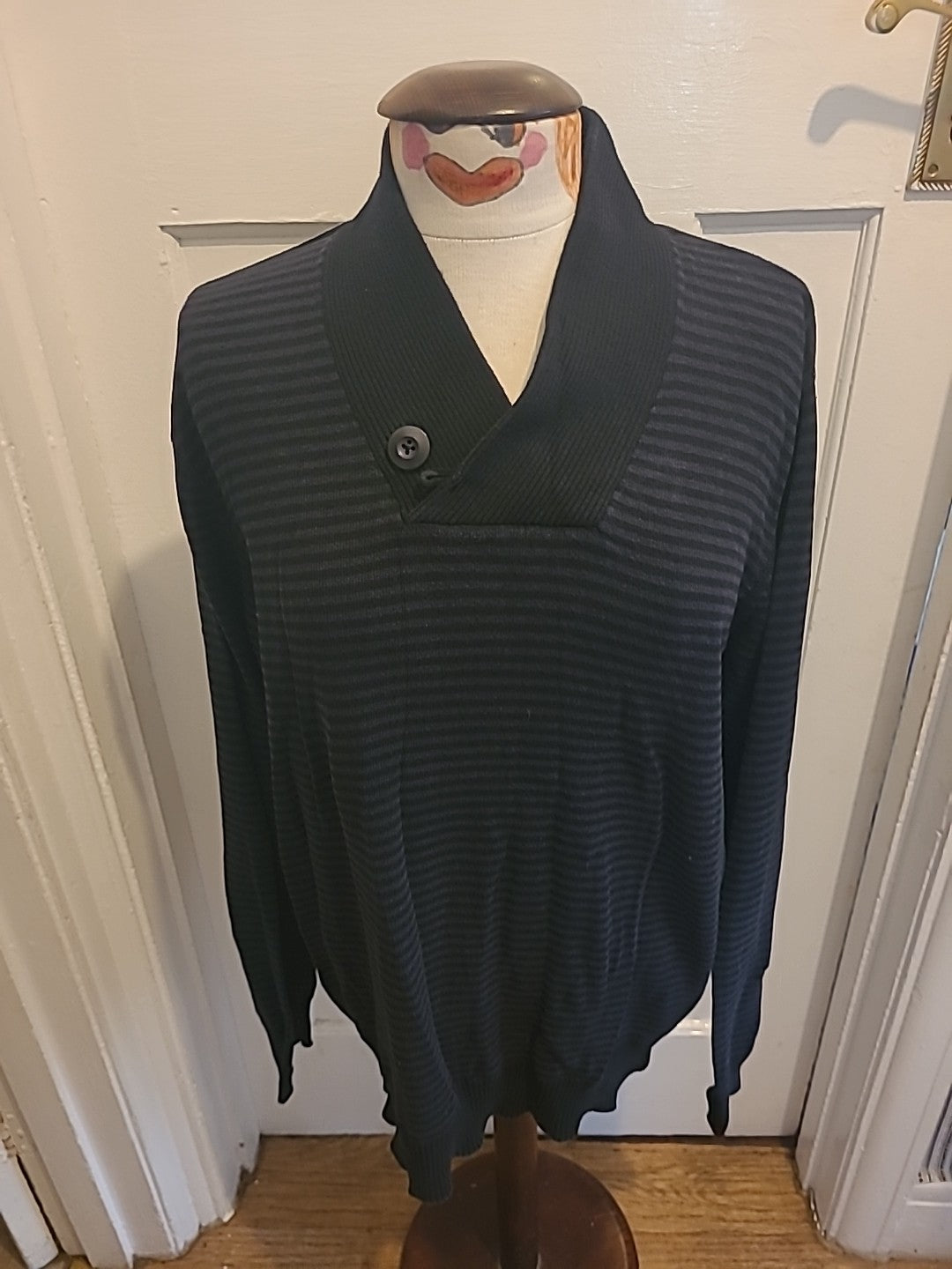 Mens Tu Size Large Navy Black Striped Long Sleeved Pullover Jumper