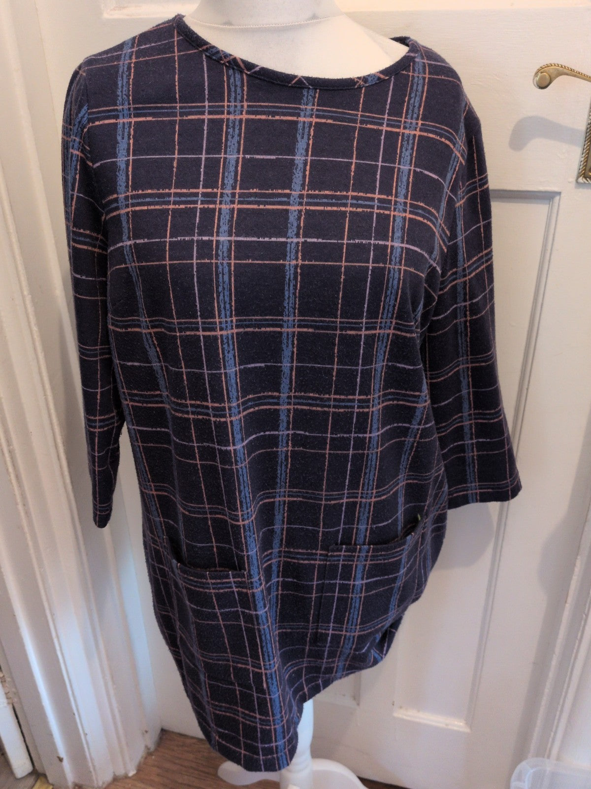 Tu 18 Navy Check Short Sleeve Pocketed Dress
