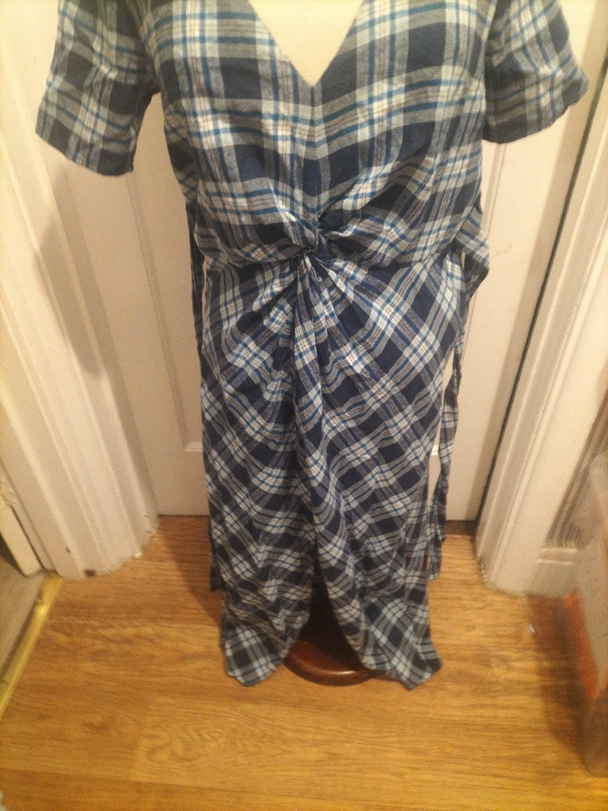 Ladies Red Herring Size 12 Blue Check Short Sleeved A Line Dress
