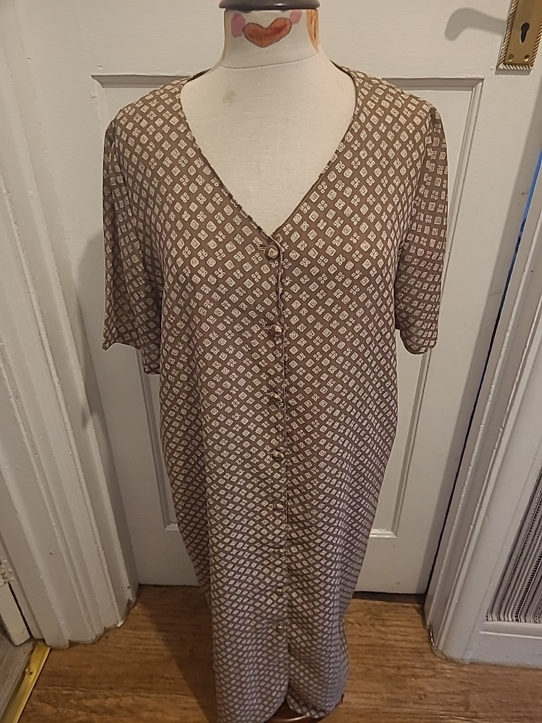 Ladies Gill Marjoram Size Large Brown/Beige Short Sleeved Maxi Dress
