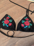 XL Black And Red Floral Padded Bikini Bra