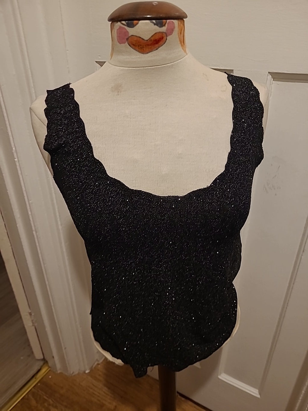 Ladies Missguided Size S/M Black With Silver Shiny Sleeveless Tshirt