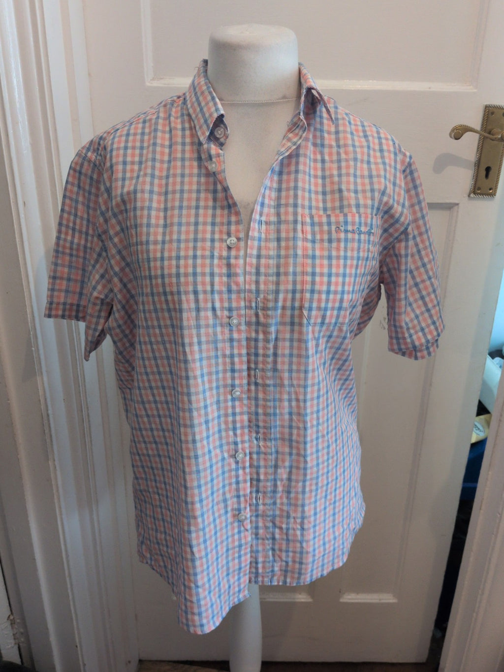 Pierre Cardin Medium Reg Fit Blue And Red Check Short Sleeve Shirt