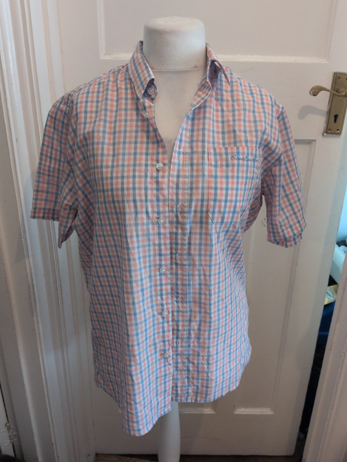 Pierre Cardin Medium Reg Fit Blue And Red Check Short Sleeve Shirt