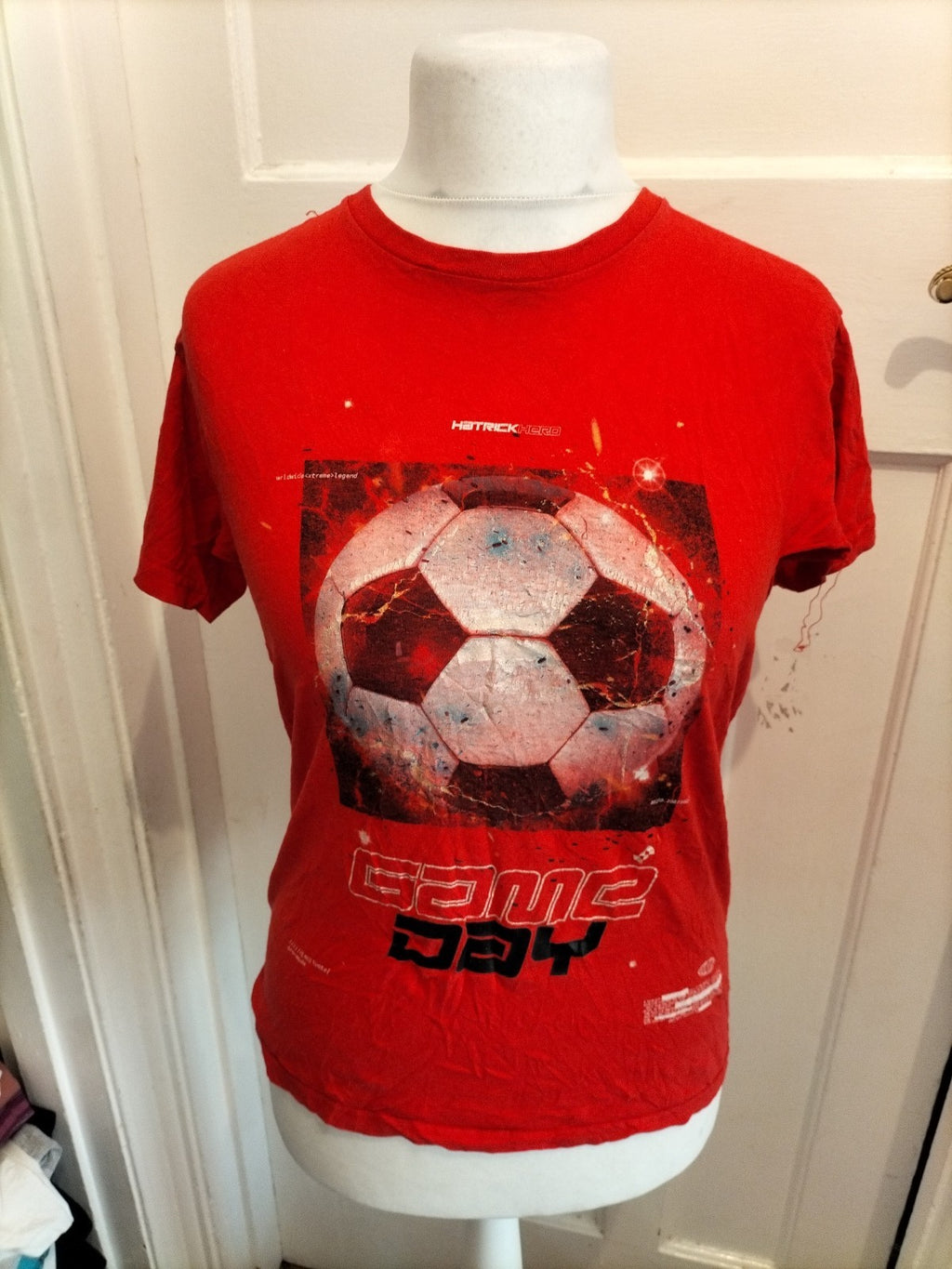 13-14 Years Boys Red Football Print Short Sleeve T-shirt
