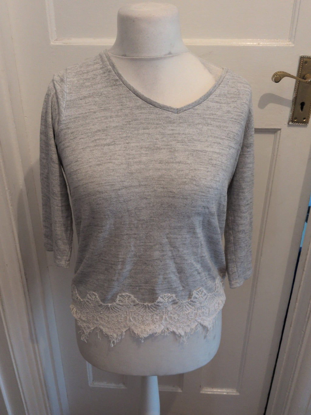 George 10 Grey With White Lacey Trim Jumper