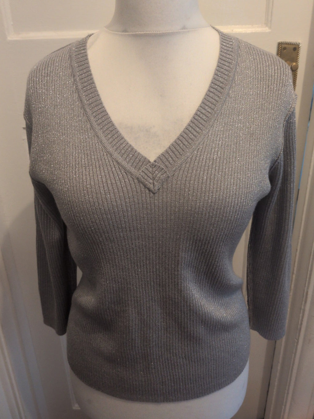 16-18 Shimmer Silver 3/4 Sleeve Blouse