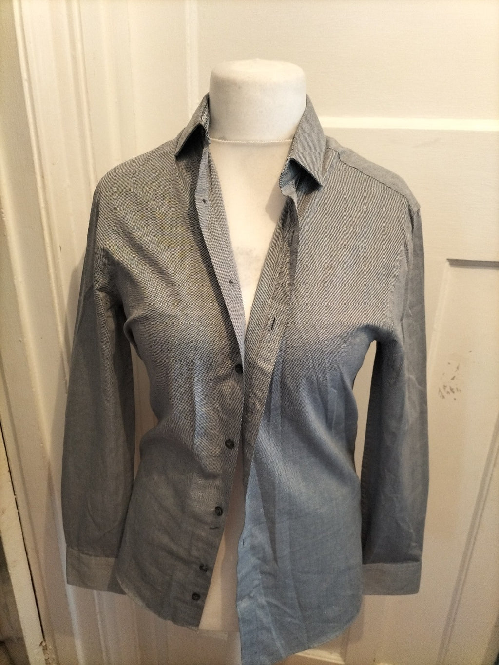 Marks And Spencer Small Grey Skinny Fit Shirt Long Sleeve