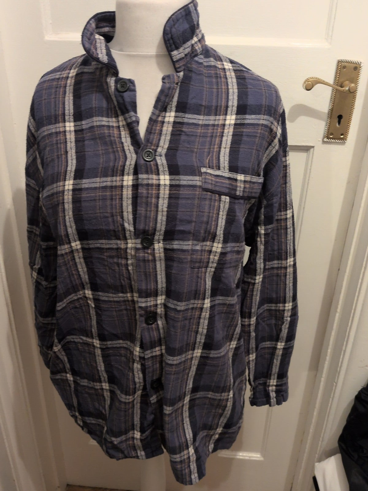 Marks And Spencer Large Blue Check Long Sleeve Pyjama Top