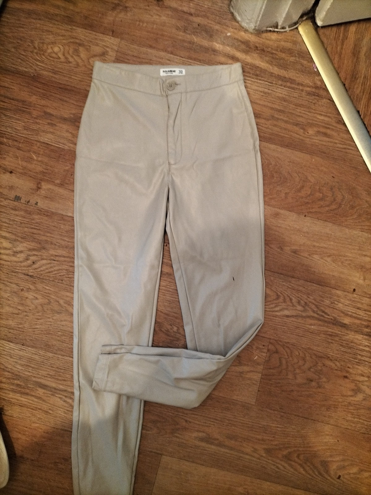Ladies Pull&Bear Size 10 Cream Pleather Trousers