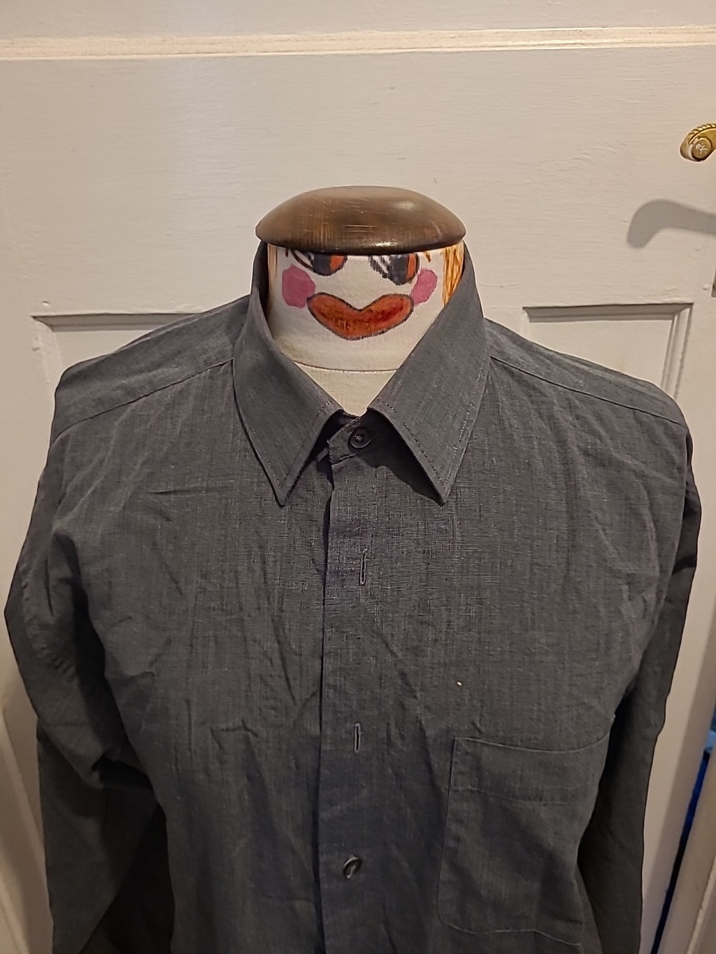 Mens Marks And Spencer Size 16" Grey Long Sleeved Shirt