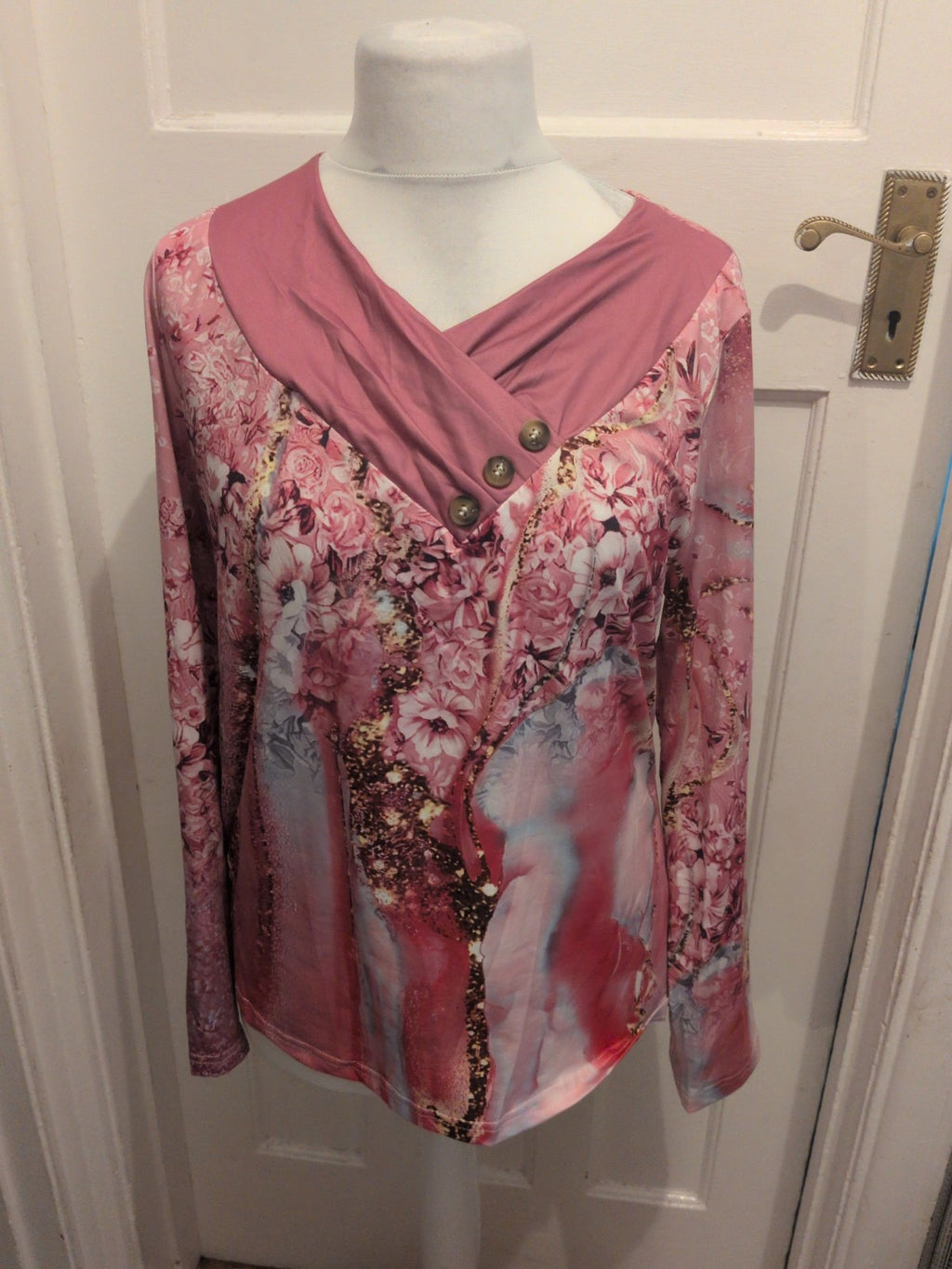 Large Pink Floral Long Sleeve Blouse