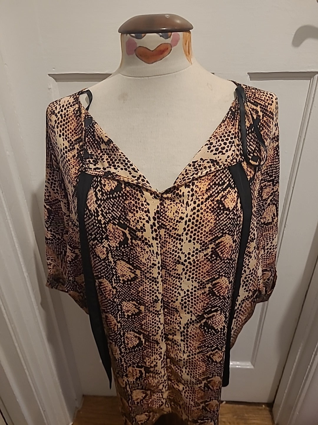Ladies Primark Size 14 Brown Shaded Animal Printed Short Sleeved Tshirt