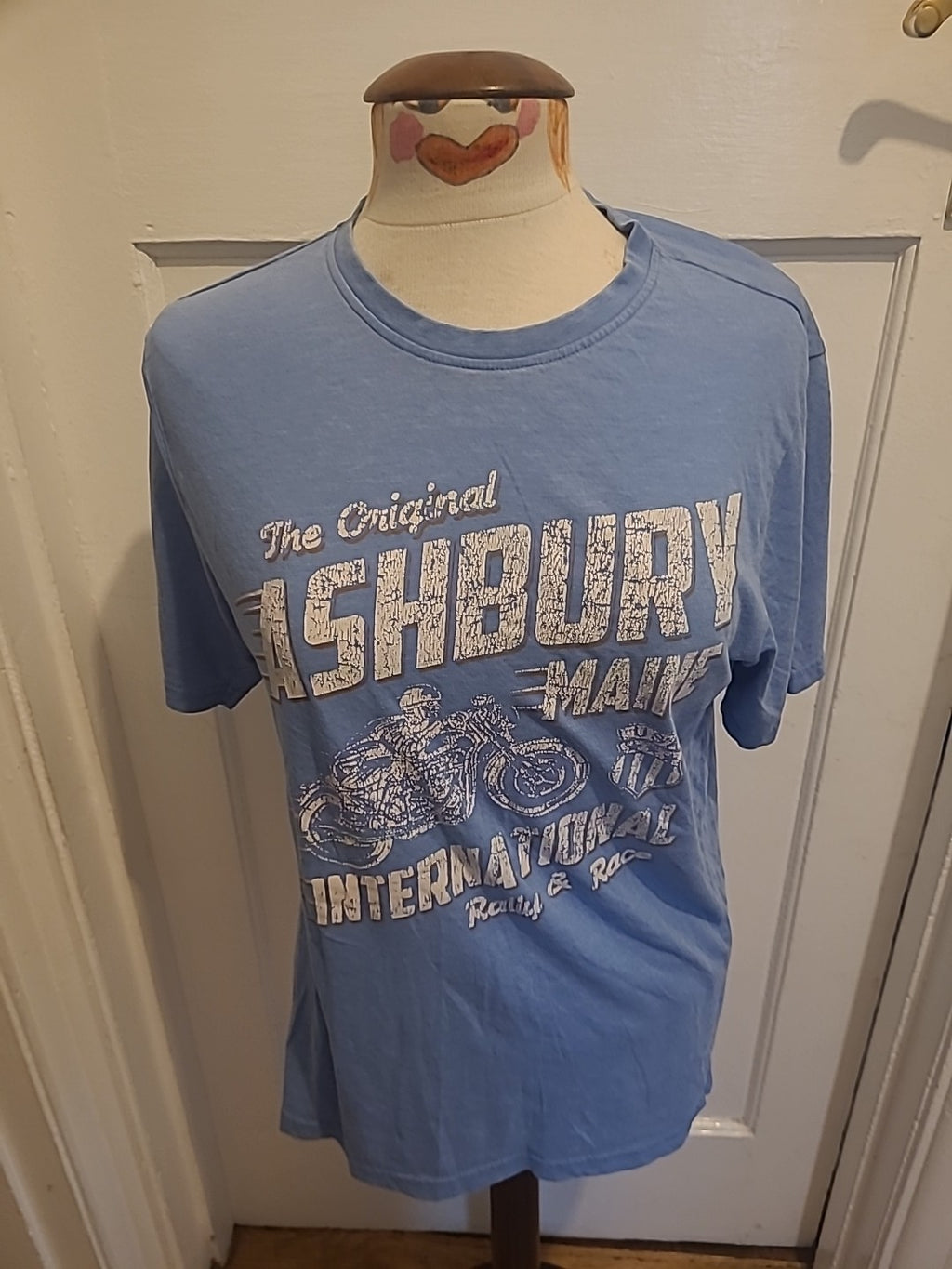 Mens George Size Small Blue With White Print Short Sleeve Tshirt