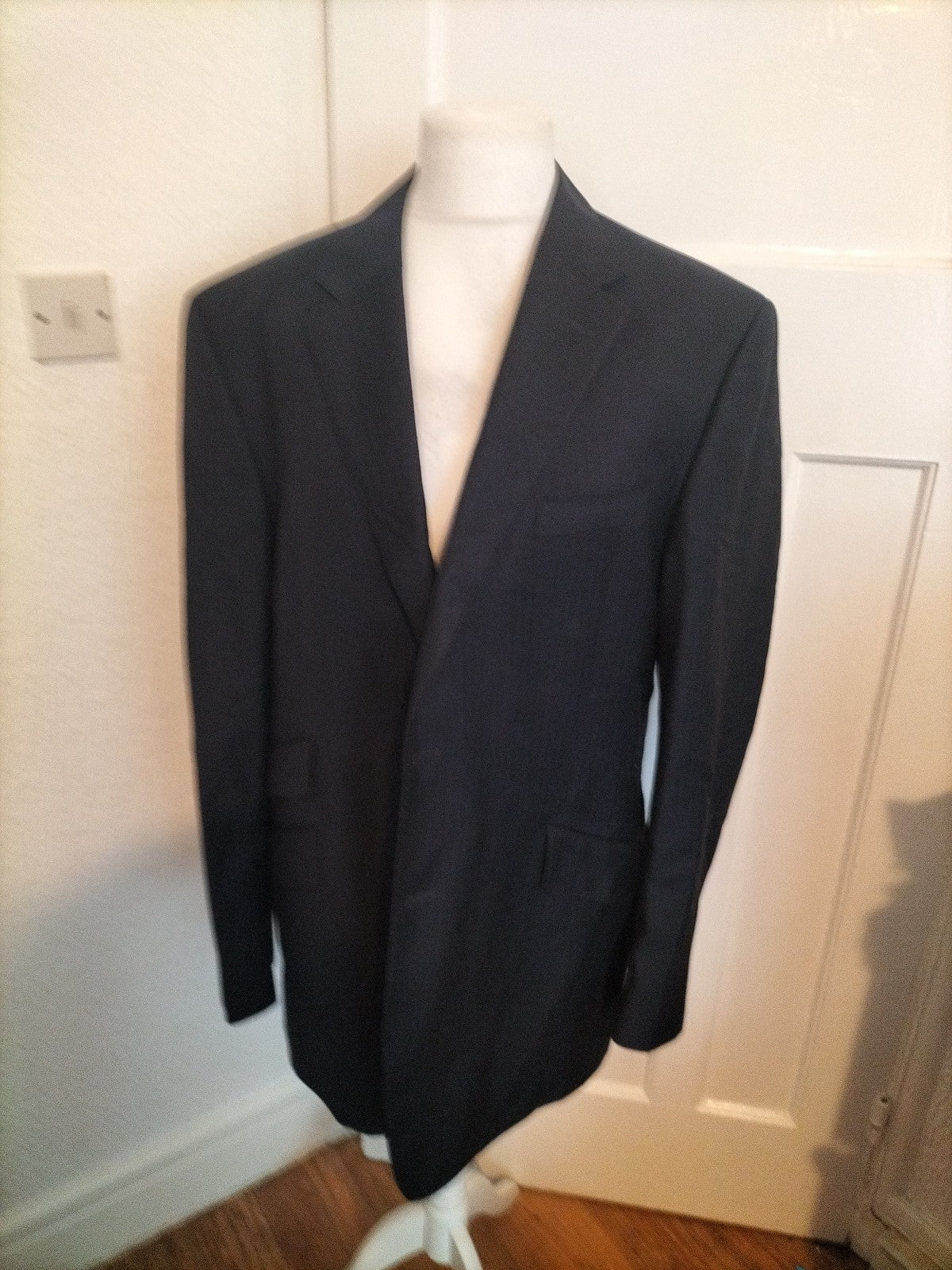Mens Marks And Spencer Sartorial Size 46L Black Faint Striped Lined Jacket
